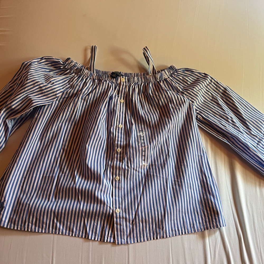 Ralph Lauren Blue Striped Off-Shoulder Blouse